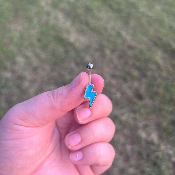 Turquoise Lightning Bolt 16 G Belly Ring/ Western, Turquoise