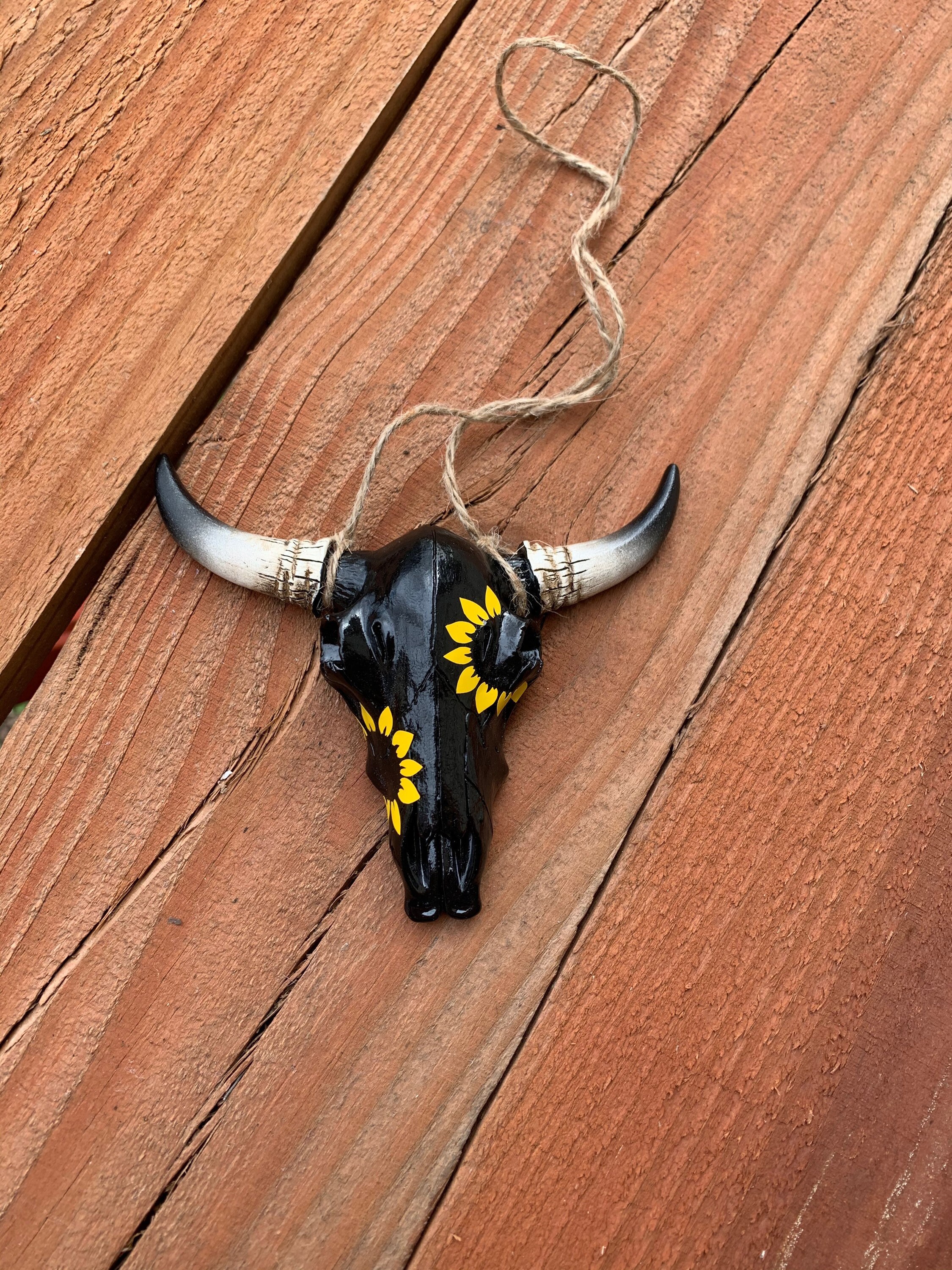 Blue sunflower rear view mirror hanger Cow skull Electronics