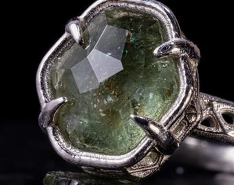 Green Montana Sapphire Ring in Sterling Silver