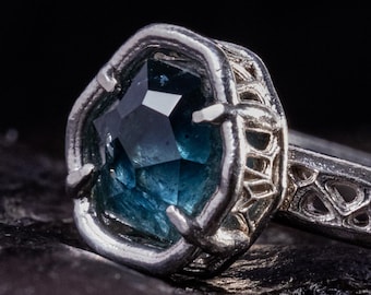 Montana Sapphire Ring – Teal Blue Sapphire in Sterling Silver – Size 7.5 – One of a Kind Artisan Ring