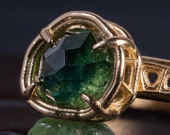 Green Montana Sapphire Ring in Solid 10k Gold, Handmade Sapphire Ring, Organic Fine Jewelry
