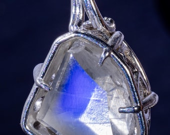 Rainbow Moonstone Pendant in Sterling Silver, Portal Cut, Blue Flash, One of a Kind