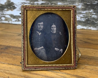 Antique Daguerreotype Portrait - Framed Couple Photograph - Ornate Backed Frame