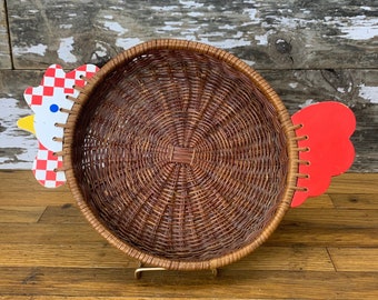 Vintage Chicken Shaped Napkin Basket - 1970s Wicker Kitchen Decor