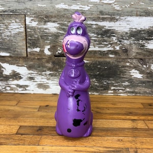 1960s Vintage Flinstones Dino Bath Bottle Soaky Roy - Hanna Barbera Cartoon - Blow Mold Plastic -