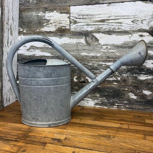Antique 1930s Galvanized Watering Can: Embossed BAT Wing Logo, Removable Sprinkler