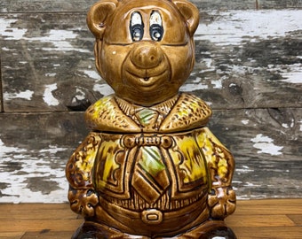 Vintage Ceramic Bear Cookie Jar - California Originals Pottery - Business Suit and Tie Papa Bear