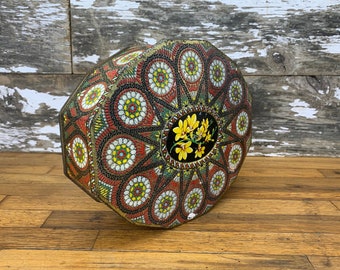 Vintage Mosaic Floral Tin Box with Hinged Lid - Carr & Co. Ltd., Carlisle England - Retro Style Biscuit Tin