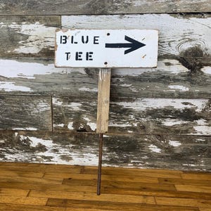 Vintage Wooden &quot;Blue Tee&quot; Golf Course Sign with Metal Stake
