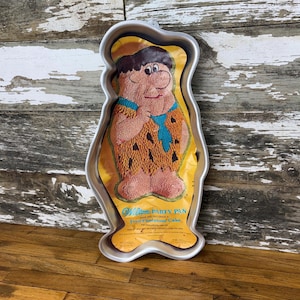 Vintage 1970s Fred Flintstone Wilton Cake Pan - 1975 Hanna Barbera Aluminum Cake Baking Pan - New Old Stock with Original Label