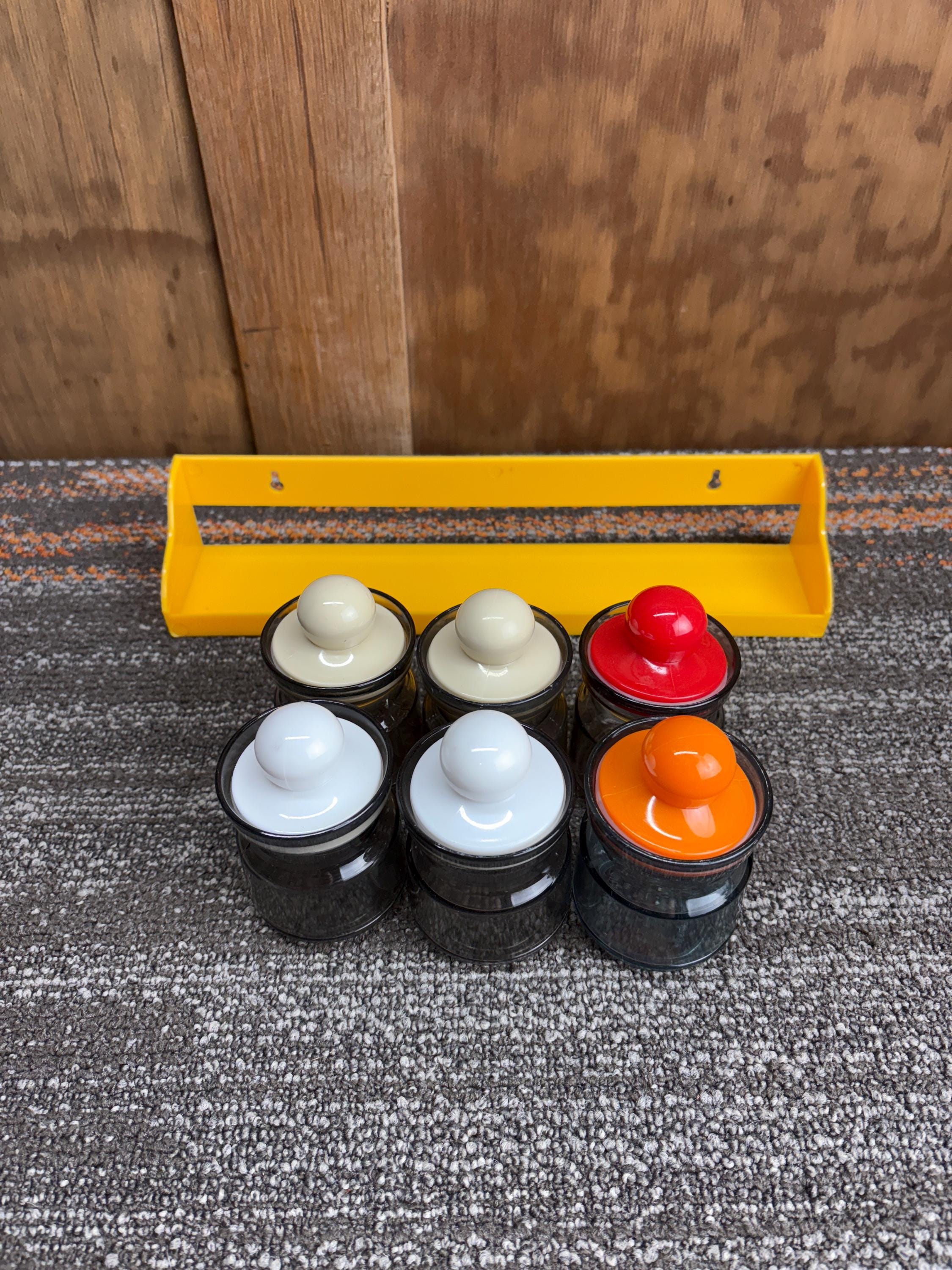 Vintage Six Jar Yellow Plastic Spice Rack - Seven Jars With