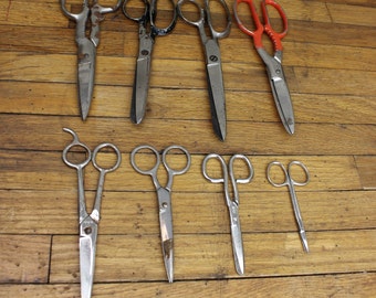 Vintage Scissors Lot of 8 - Fabric, Paper, Barber, Medical - Stainless Steel -  R. Heinisch, WISS, Chipaway Cutlery Co, and Others.