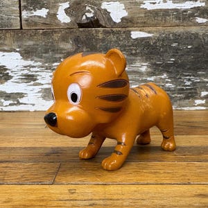 Vintage Cartoonish Rubber Toy Lion Cub - 4 Inches Long - Safari Animal Toy