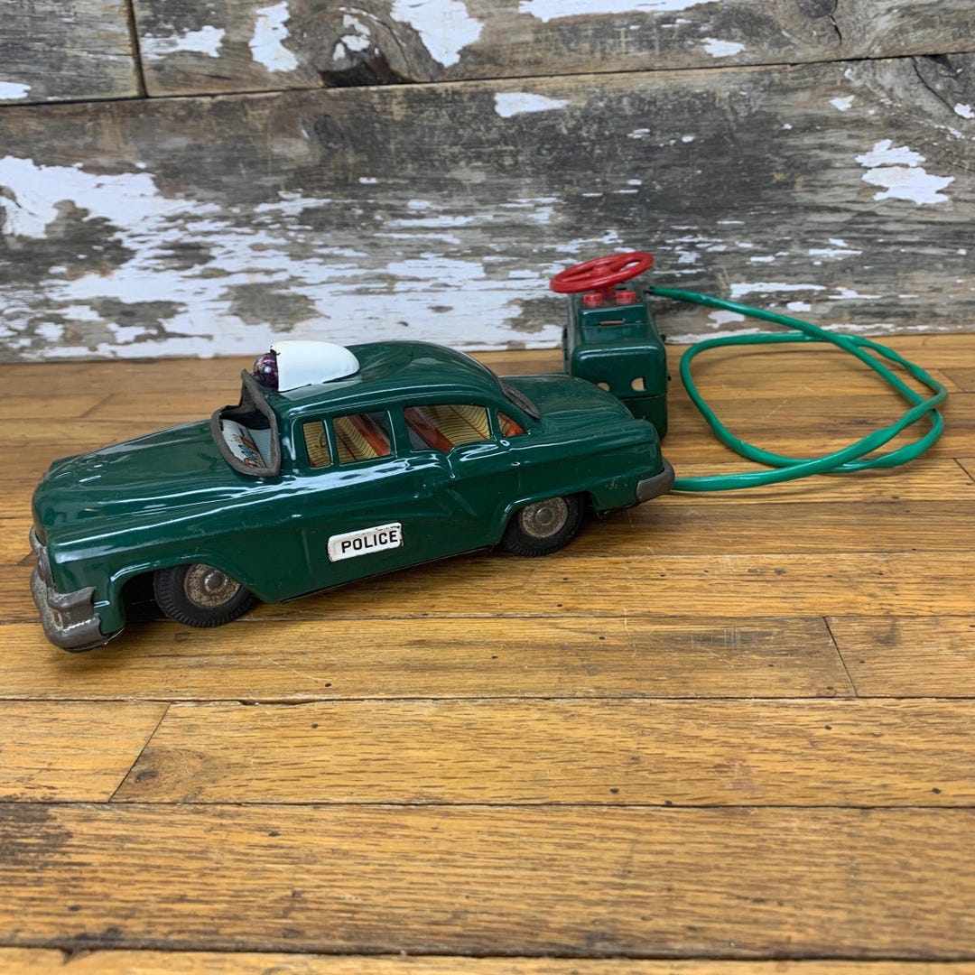 ヴィンテージ ラインマー ブリキ パトカー – 電池式メタルおもちゃ