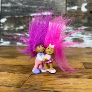 Vintage Russ Troll Doll Valentines Couple: Pink & Purple Hair Figurine