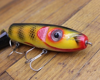 Vintage Wooden Musky Lure - Custom Poptail by L.C.L - 7.25 Inch Jointed  Triple Hook - Creek Chub, Minnow Crankbait - Old Musky Lure