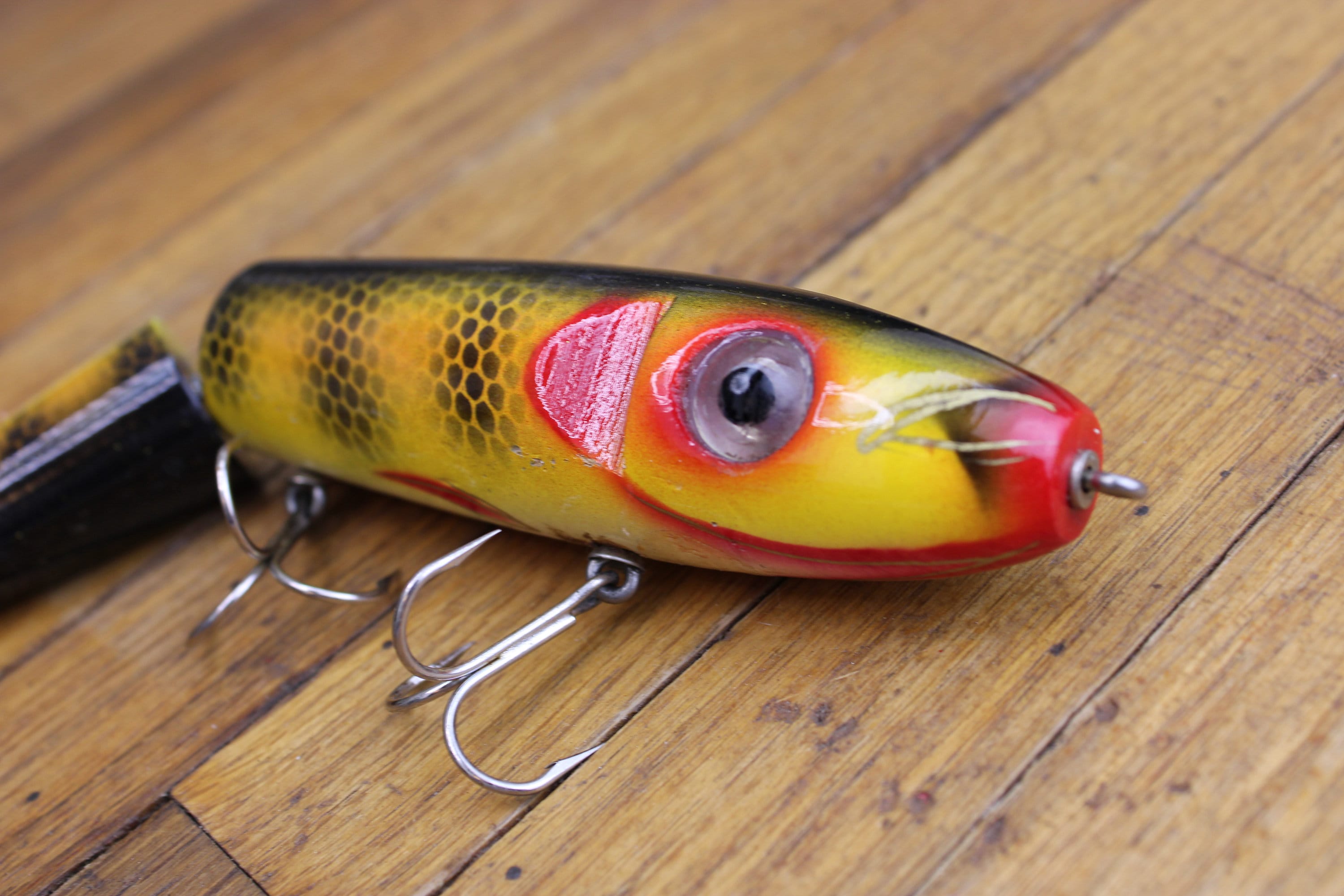 Vintage Wooden Musky Lure - Custom Poptail by L.C.L - 7.25 Vintage Wooden Musky Lure - Custom Poptail by L.C.L - 7.25