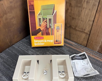 1970s Rubbermaid Broom, Mop, Dustpan Holder - Like New - Instructions and Hardware