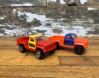 Vintage 1978 Tonka Pickup Trucks Red and Yellow Orange and