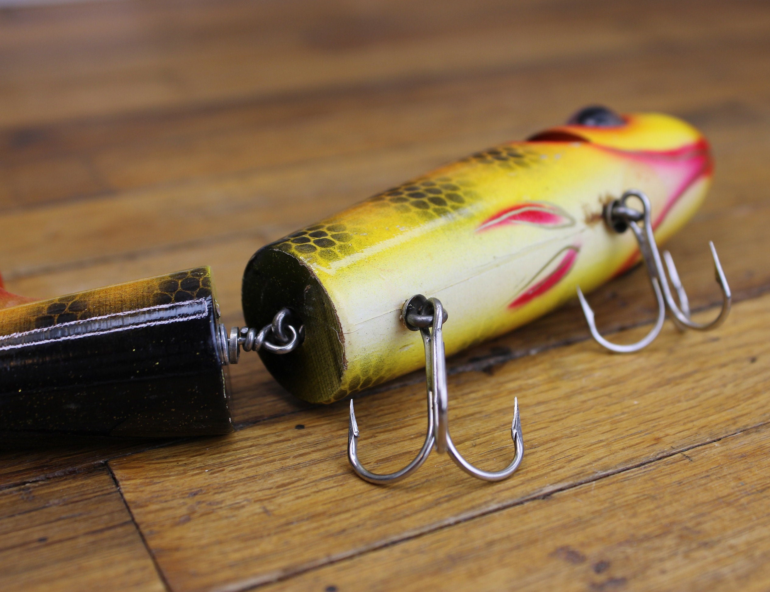 Vintage Wooden Musky Lure - Custom Poptail by L.C.L - 7.25 Vintage Wooden Musky Lure - Custom Poptail by L.C.L - 7.25