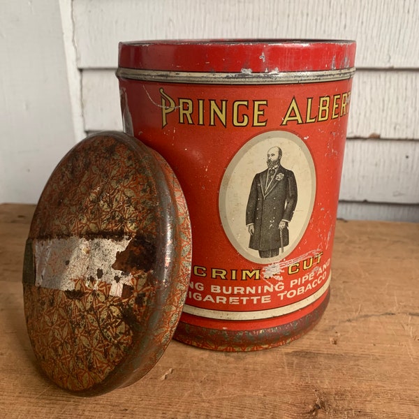 1913 Prince Albert Tobacco Tin - R.J. Reynolds Tobacco Co.- Prince Albert Tobacco Dome Lid with Humidifier Pad- Vintage Tobacco