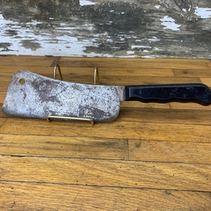 Vintage Cleaver Butcher Knife - Briddell of Crisfield Cleaver - Black Handle