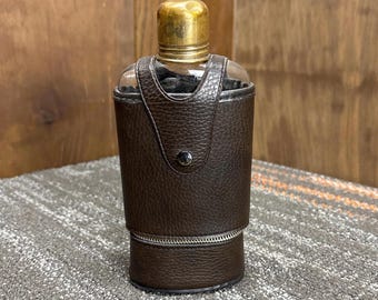 Vintage Travel Flask with Case, Zippered Compartment, and “Just a Thumble Full” Shot Cups