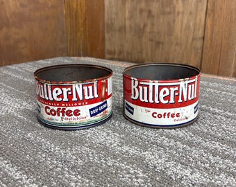 Rustic Antique 1lb Butter Nut Coffee Cans - Mismatched Pair