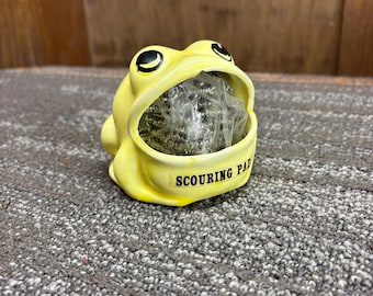 Vintage 70s Ceramic Yellow Frog Scrubby Sponge Holder