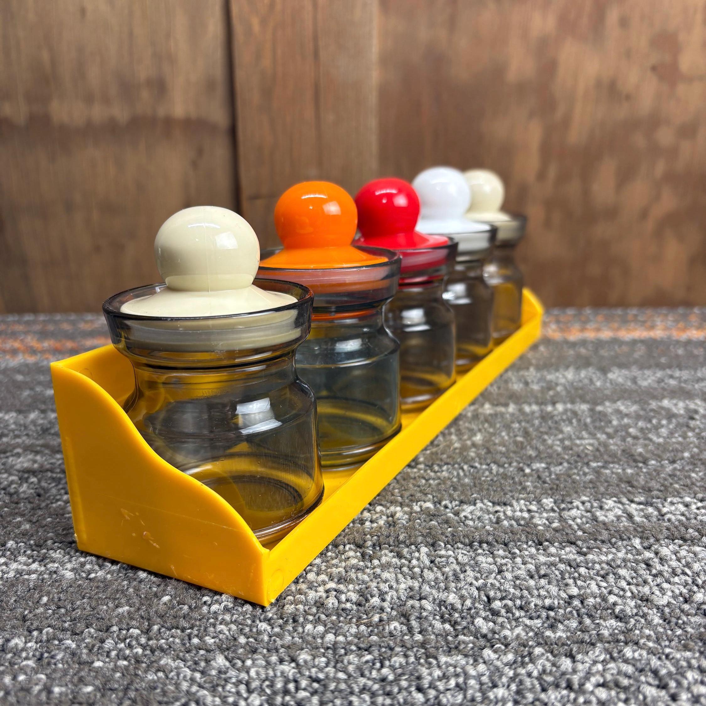 Vintage Six Jar Yellow Plastic Spice Rack - Seven Jars With