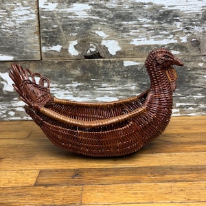 Woven Turkey Basket - Turkey Shaped Basket - Vintage Thanksgiving Decor