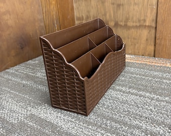 Vintage Faux Woven Basket Style Plastic Letter Holder Desk Organizer