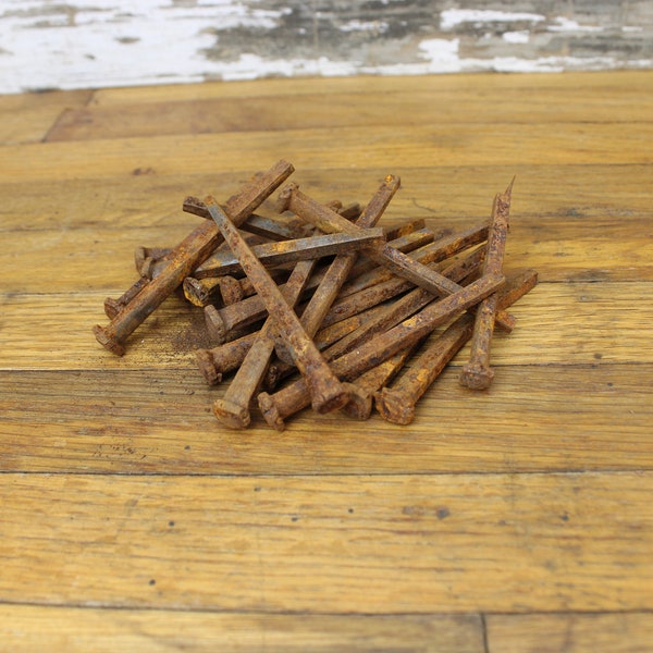 20 Count - Antique Square Nails, 3” Salvaged, Rusty, Easy to Straighten, Large Square Nails