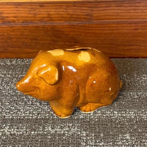 Vintage Small Spotted Pig Coin Bank - Ceramic Pot Bellied Pig