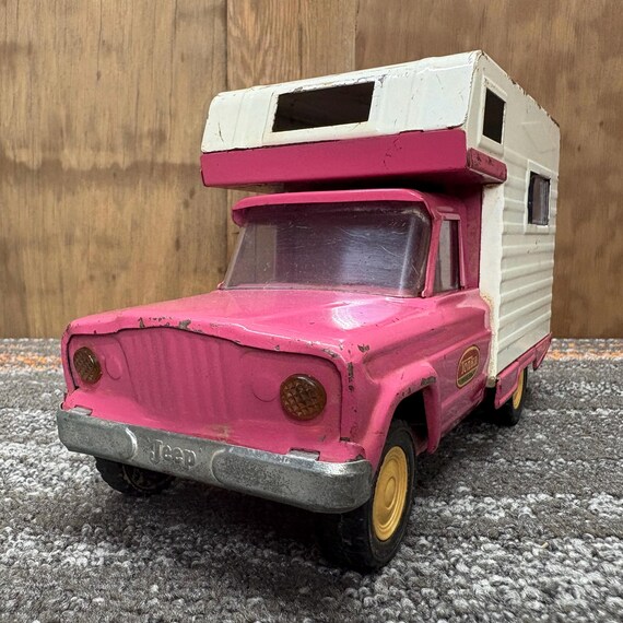 Vintage Tonka Jeep Pickup Truck Camper - Pink and White -1960s