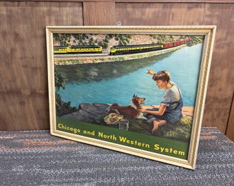 Vintage Framed Chicago and North Western System Railroad Poster