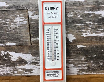 Thermomètre publicitaire vintage Midwest Refridgeration Equipment Co. - « Glacières que nous vendons et entretenons »