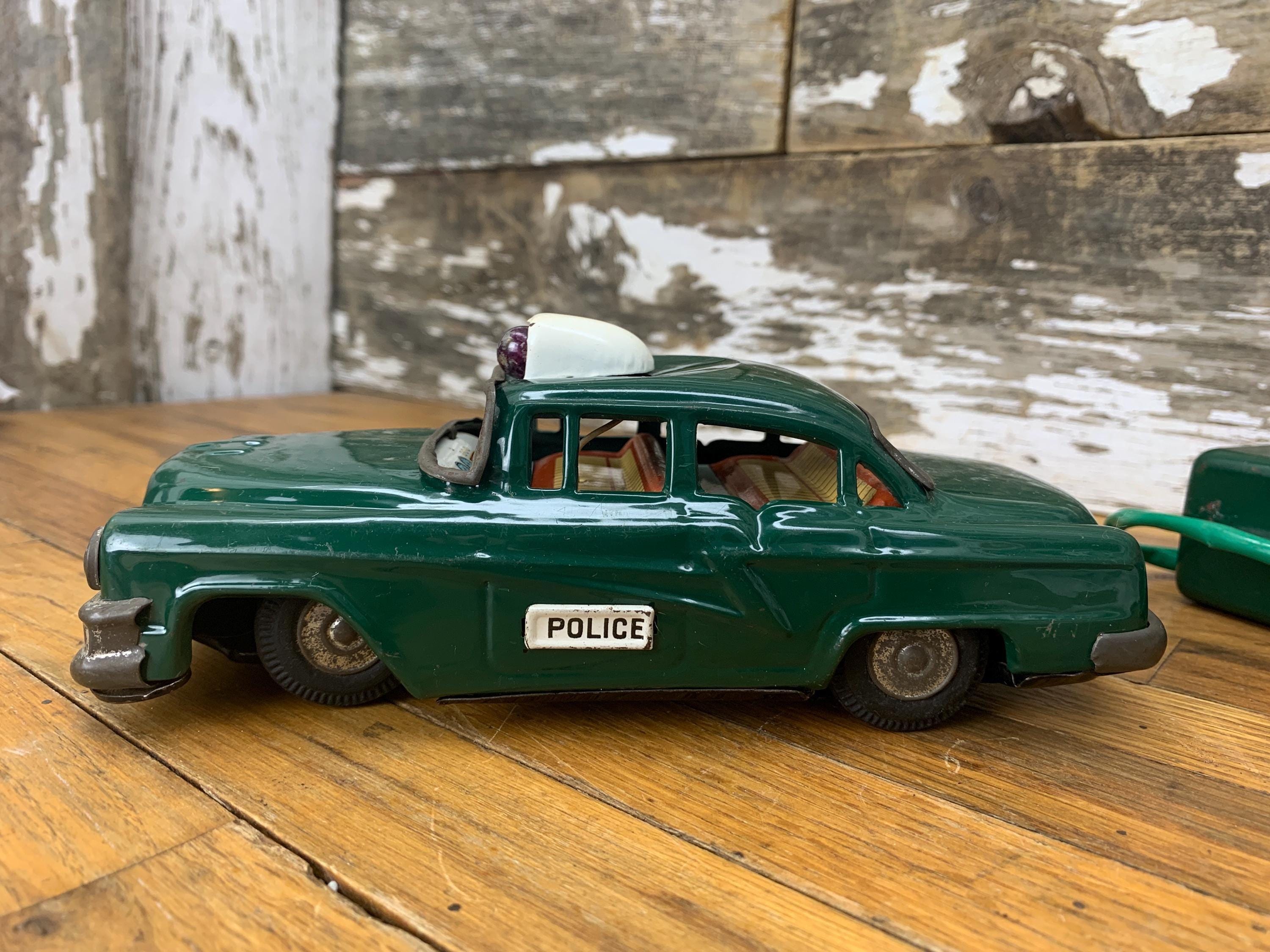 ヴィンテージ ラインマー ブリキ パトカー – 電池式メタルおもちゃ