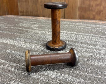 Small Wood Antique Millinery Thread Spool: Mixed Pair