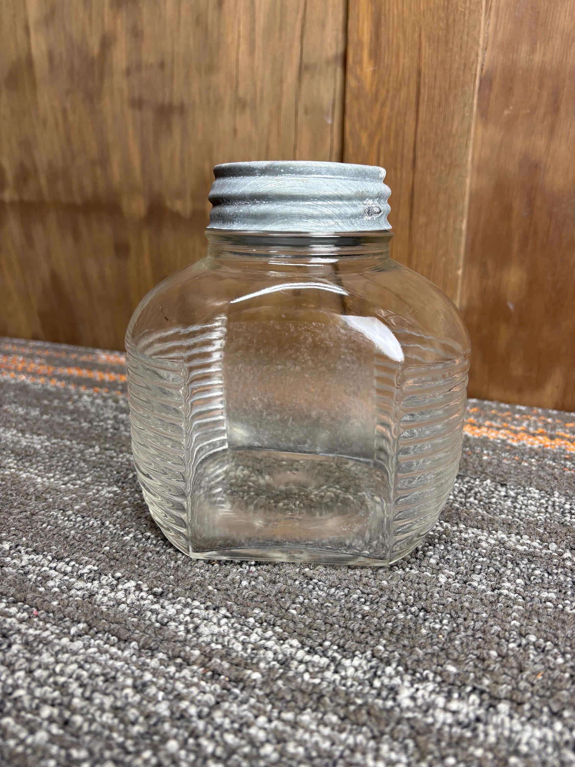 Vintage Ribbed Glass Jar With Lid - Etsy