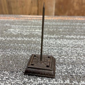 Antique Square Ornate Cast Iron Receipt Ticket Spike, Hotel Front Desk, Restaurant, Office Ticket Spike