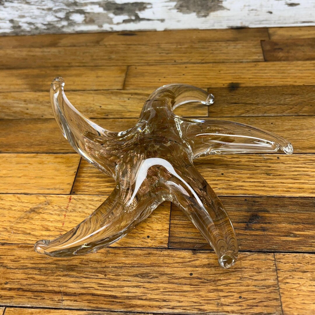 Large Solid Glass Starfish Figure - Seven Inch - Clear With Metalic ...