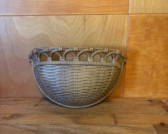 Vintage Faux Woven Basket Wall Pocket - Homco Dart Industries