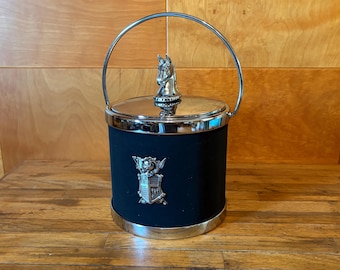 Vintage Black and Chrome Horse Head Coat of Arms Ice Bucket
