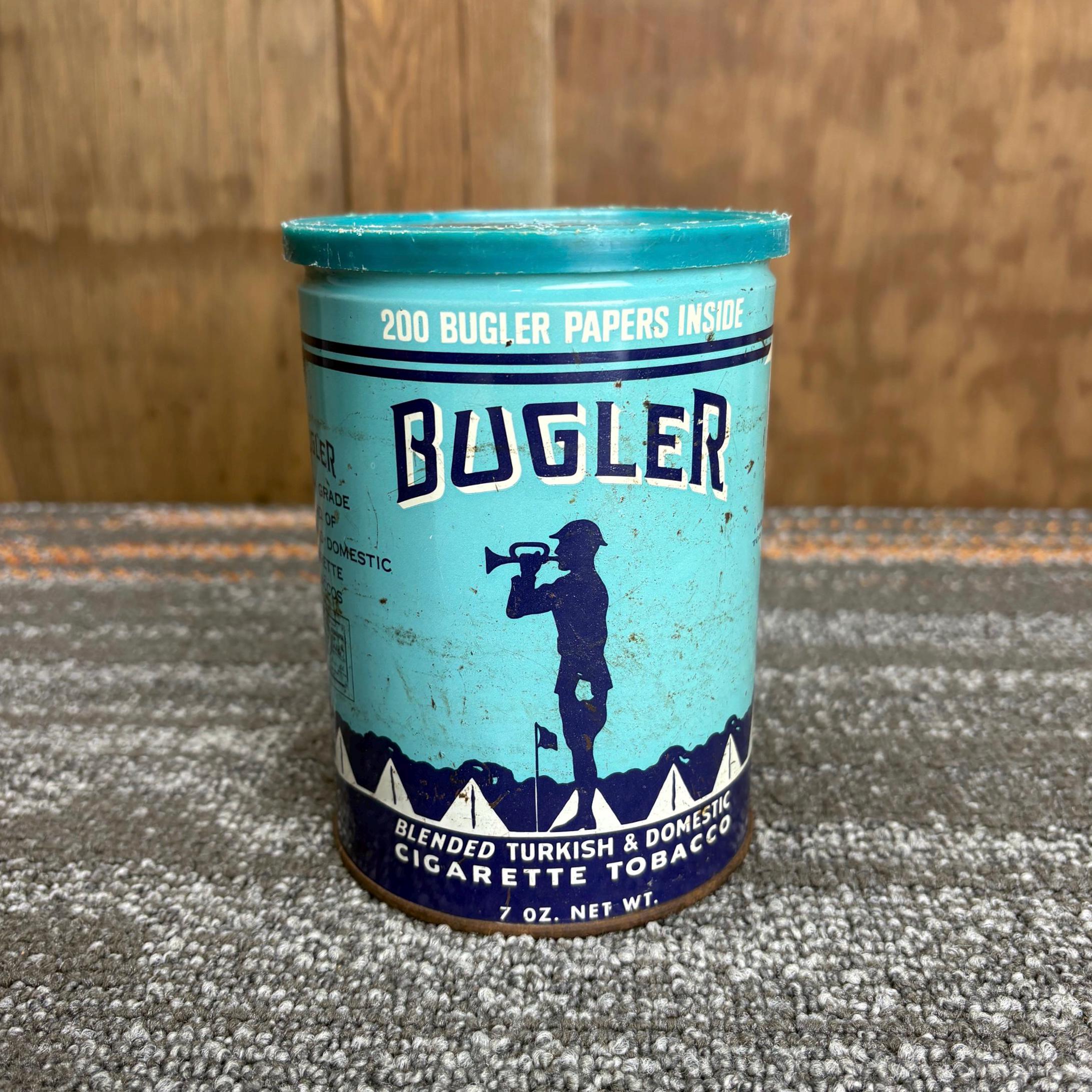 bugler cigarette tobacco can Vintage 7oz Bugler Tobacco Tin With Original Lid - Empty Blended Turkish  and Domestic Cigarette Tobacco Tin