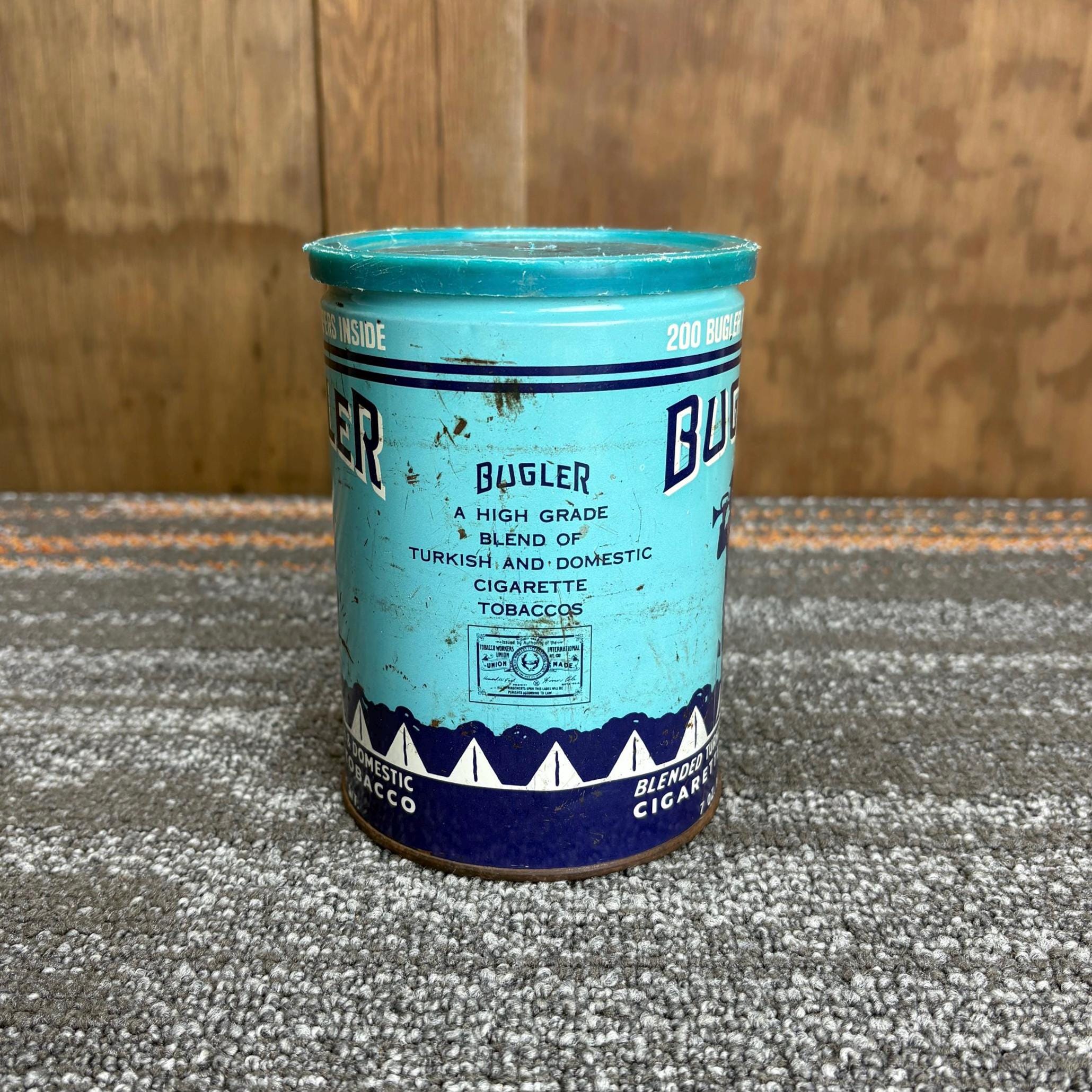 bugler cigarette tobacco tin Vintage 7oz Bugler Tobacco Tin With Original Lid - Empty Blended Turkish  and Domestic Cigarette Tobacco Tin