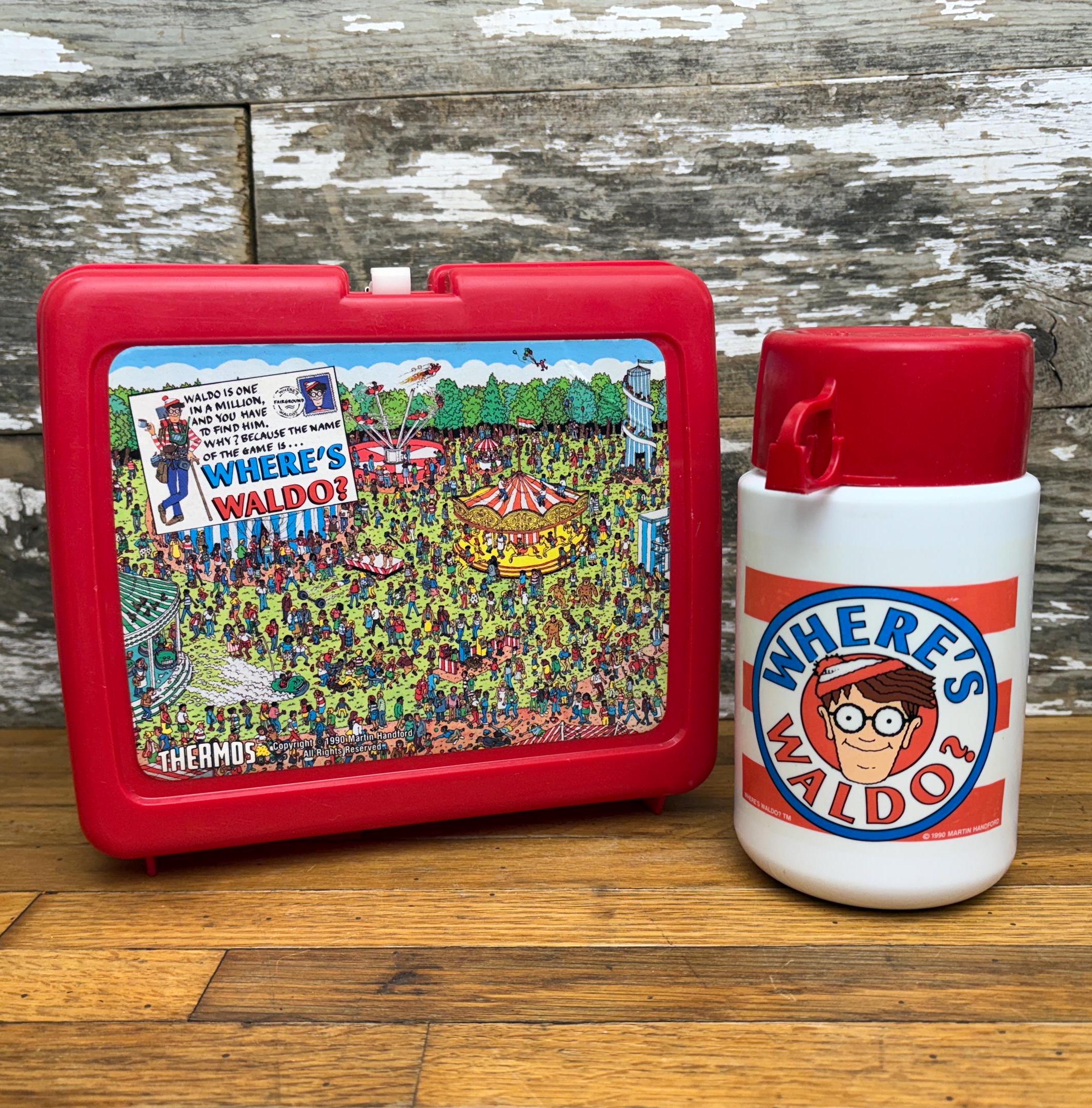 Vintage 1990 Where's Waldo Lunchbox and Matching Thermos - 1990s