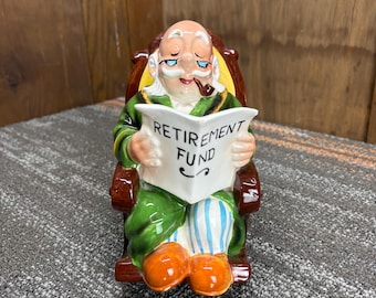 Hucha de cerámica vintage con forma de mecedora de abuelo para el fondo de jubilación, Lefton #4266