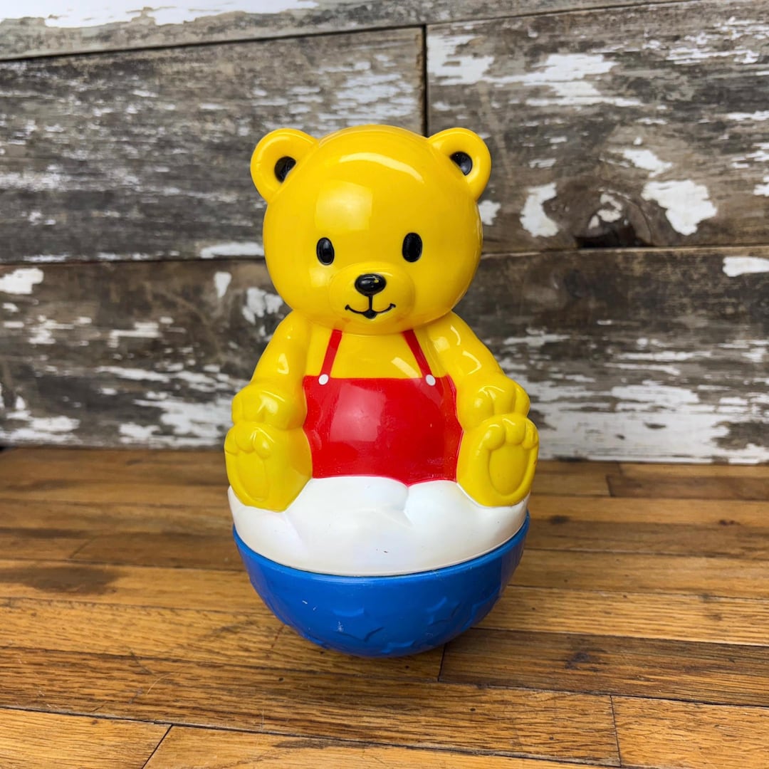 Vintage 1990s Shelcore Yellow Bear Rolly Polly Musical Toy - Etsy