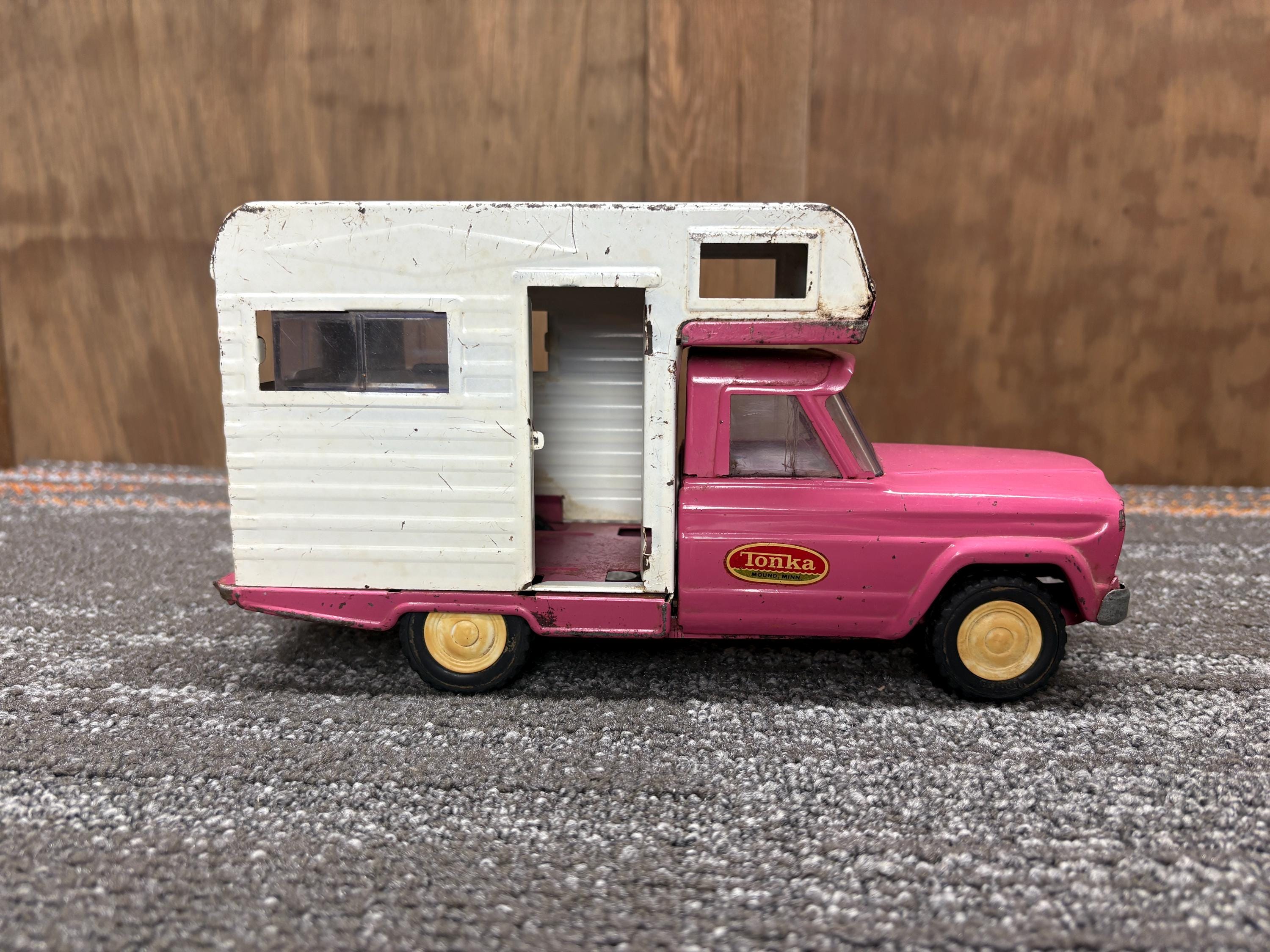 Vintage Tonka Jeep Pickup Truck Camper - Pink and White -1960s